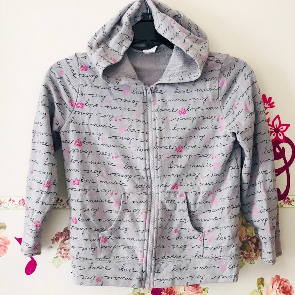Gymboree Gray Hooded Jacket Love Music Dance Heart Music note Girls 7 8 Hoodie